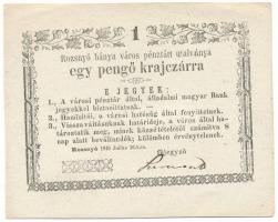 1849. július 16. Rozsnyó 1kr "Rozsnyó bánya város pénztári utalványa", keltezésben "Juiius" sajtóhiba T:XF Hungary / Rozsnyó 16.07.1849. 3 Kreuzer "Rozsnyó bánya város pénztári utalványa (Cashier's Coupon of Mine Town of Roznava)", with "Juiius" in the date C:F Adamo ROZ-1.1