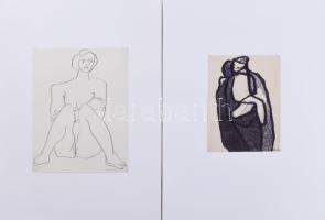 Kádár György (1912-2002): 10 női akt rajz. Tus, papír. Mindegyik jelzett. 23×16 és 32x25 cm körüli m...