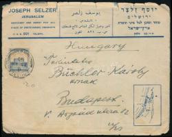 1932 Fejléces 3 nyelvű céges boríték Palesztinából Budapestre, hátoldalon térkép