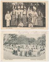 Portul national / Rumänische Volkstrachten / 2 db RÉGI képeslap: román népviselet, tánc / 2 pre-1945 Romanian folklore postcards