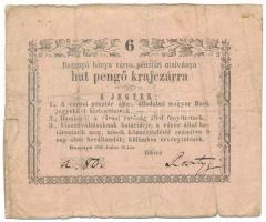 1849. július 16. Rozsnyó 6kr "Rozsnyó bánya város pénztári utalványa", rózsaszín papíron, dátumban elírás "juiius" T:VG Adamo ROZ-1.3.1