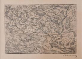 Barcsay Jenő (1900-1988): Táj. Rézkarc, papír, jelzett. Üvegezett fakeretben. 10×13,5 cm