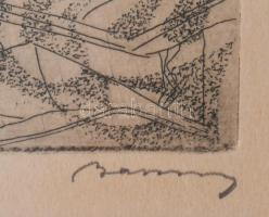 Barcsay Jenő (1900-1988): Táj. Rézkarc, papír, jelzett. Üvegezett fakeretben. 10×13,5 cm