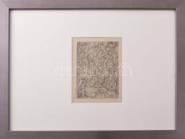 Barcsay Jenő (1900-1988): Táj. Rézkarc, papír, jelzett. Üvegezett fakeretben. 10×13,5 cm