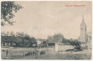 1915 Megyaszó, látkép, templom (ázott / wet damage)