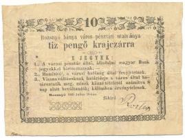 1849. július 16. Rozsnyó 10kr "Rozsnyó bánya város pénztári utalványa" T:F, folt