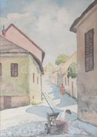 Lehoczky András (1927-): Utcarészlet. Akvarell, papír. Jelezve jobbra lent. Üvegezett fakeretben. 31,5×24 cm