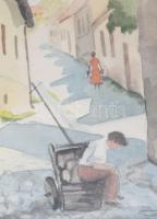 Lehoczky András (1927-): Utcarészlet. Akvarell, papír. Jelezve jobbra lent. Üvegezett fakeretben. 31...