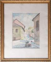 Lehoczky András (1927-): Utcarészlet. Akvarell, papír. Jelezve jobbra lent. Üvegezett fakeretben. 31...