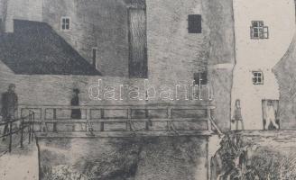 Kondor Lajos (1926-2006): Sopron. Rézkarc, papír, jelzett. Foltos. Üvegezett fakeretben, 38,5×29 cm