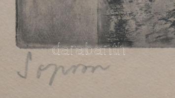 Kondor Lajos (1926-2006): Sopron. Rézkarc, papír, jelzett. Foltos. Üvegezett fakeretben, 38,5×29 cm