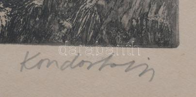 Kondor Lajos (1926-2006): Sopron. Rézkarc, papír, jelzett. Foltos. Üvegezett fakeretben, 38,5×29 cm