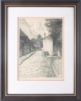 Beregi Vilmos (1917-1970): Tabán, Hadnagy utca. Rézkarc, papír, jelzett. Apró foltokkal. Üvegezett f...