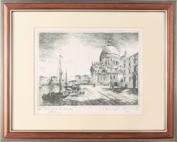 Beregi Vilmos (1917-1970): Velencei részlet. Rézkarc, papír, jelzett. Apró foltokkal. Üvegezett fake...
