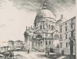 Beregi Vilmos (1917-1970): Velencei részlet. Rézkarc, papír, jelzett. Apró foltokkal. Üvegezett fake...