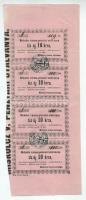 1860. Miskolc 10kr "Miskolcz város utalványa" (4x) rózsaszín papíron, ívdarabban, elő- és hátoldalon két helyen bélyegzéssel, kézi sorszámmal, sorszámkövetők "109-112" között T:XF Hungary / Miskolc 1860. 10kr "Miskolcz város utalványa (Miskolc city voucher)" (4x) on pink paper, in a sheet, stamped in two places on the front and back, hand-numbered, serial number followers between "109-112" C:XF Adamo MIS-2.1.2