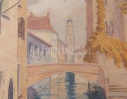 Olvashatatlan (S Kultsár?) jelzéssel: Velencei részlet. Akvarell, papír. Üvegezett fakeretben, 29x39...