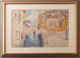 Olvashatatlan (S Kultsár?) jelzéssel: Velencei részlet. Akvarell, papír. Üvegezett fakeretben, 29x39...