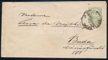 1873 3kr díjjegyes boríték PEST helyi levélként Császárfürdőbe címezve