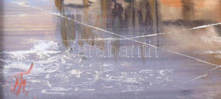 Olvashatatlan (MT v. TM monogrammal?) jelzéssel: Téli jelenet. Olaj, farost. Fakeretben, 30x40 cm