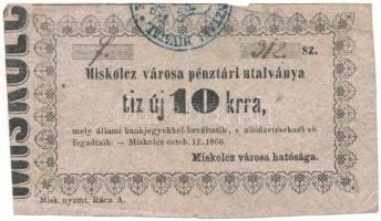 1860. Miskolc 10kr "Miskolcz város utalványa" bélyegzéssel, értékjelzés "10" vastagabb, "elfogadtaik" sajtóhiba T:F Adamo MIS-2.1.4