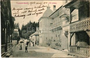 1906 Tusnádfürdő, Baile Tusnad; Fő sétány, gyógyszertár. Dragomán kiadása / spa promenade, pharmacy (vágott / cut)