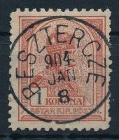 1900 Turul 1K 11 1/2 fogazással "BESZTERCZE" (11.000) (foghibák / short perfs)