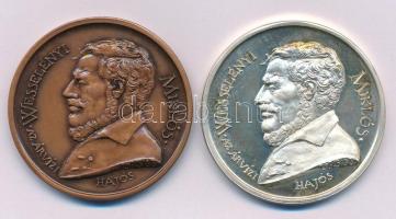 Lapis András (1942-) 1988. "Wesselényi Miklós, az árvízi hajós / A pest-budai nagy árvíz 150. évfordulójára 1838-1988 - Magyar Vízügyi Múzeum, Vép" Ag és bronz emlékérem pár (35,59g/0.835/42,5mm) T:UNC,AU (eredetileg PP)