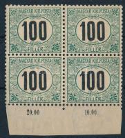1905 Zöldportó "A" 100f postatiszta ívszéli négyestömb 4. vízjelállással (68.000+++)