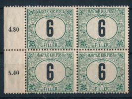 1905 Zöldportó "B" 6f postatiszta ívszéli négyestömb 1. vízjelállással (24.800+++)
