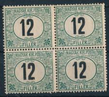 1905 Zöldportó "B" 12f postatiszta négyestömb 4. vízjelállással (13.600+++)