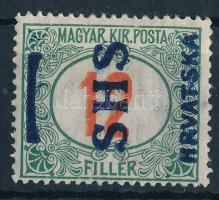 SHS 1918 Pirosszámú portó 12f 90 fokkal elfordított felülnyomással, Bodor vizsgálójellel