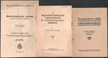 1936-1942 3 db mezőgazdasági témájú kiadvány: Báldy Bálint: Baromfitenyésztési útmutató. Népies baromfitenyészetek tanácsadója.; Kulin Sándor: A takarmánytermesztés üzemszervezési és üzemgazdasági kérdései.; Mészáros József: Termeljünk több szálastakarmányt! - - előadásai. Változó állapotban.