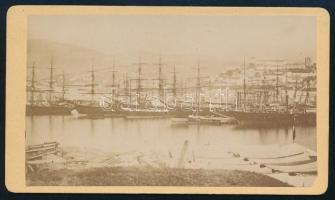 cca 1870 Trieszt kikötője, keményhátú fotó Scrinzi műterméből, 10,5×6,5 cm