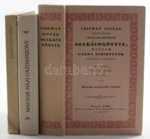 Gasztronómia-könyvtétel, 3 db:   Úri, és közönséges konyhákon meg-fordult szakáts-könyv, mellyben külömb-külömb-féle válogatott, tzifra, jó, egésséges, hasznos, tiszta, és szapora étkeknek meg-készítése, sütése, és főzése a' gazd'aszszonyoknak nagy hasznára leábrázoltatik. Bp., 1982, ÁKV. Az 1801-es Füskúti Landerer kiadás reprint kiadása. Kiadó kartonált kötés, kissé sérült gerinccel.;  Czifray István szakács mester magyar nemzeti szakácskönyve. Bp., 1985, ÁKV. Az 1840-es Trattner-Károlyi-féle kiadás reprint kiadása. Kiadói kartonált papírkötés, kopott borítóval.;   N. Nagyváthy János: Magyar házi gazdasszony. Tekintetes nemes Szala vár megye' táblabírója által. Bp., 1986, Mezőgazdasági. Az 1820-as Trattner-féle kiadás reprint kiadása. Kiadói kartonált papírkötés, kissé sérült gerinccel.