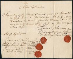 1795 Pénzügyi nyugta 4 címeres nemesi gyűrűspecséttel jó állapotban