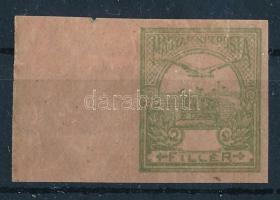 1913 Turul 60f fogazatlan ívszéli bélyeg fekvő vízjellel, értékszám nélkül / Mi 123Y imperforate margin piece, value omitted (ránc, felül apró hibák / crease, minor faults above)