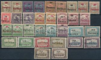 Baranya I. 1919 33 db bélyeg, benne lemezhibák, antikva számok, Bodor vizsgálójellel (**16.650)