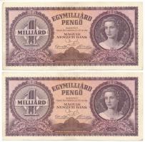 1946. 1.000.000.000P (2x) sorszámkövetők "R 206 052590 - R 206 052591" T:F sarkoknál kopások, egyébként szép papír Adamo P28