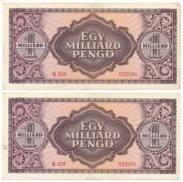 1946. 1.000.000.000P (2x) sorszámkövetők "R 206 052590 - R 206 052591" T:F sarkoknál kopás...