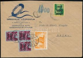 1946 (5. díjszabás) Távolsági levél 100P bérmentesítéssel Budapestről Bajára, portózva 1000P értékben