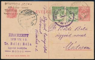 1919 Díjkiegészített díjjegyes levelezőlap, cenzúrázva "TEMESVÁR" - Módos