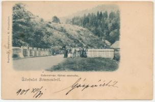 1902 Sósmező, Poiana Sarata; Rákóczi vár, Ojtozi szoros. Bogdán F. fényképész kiadása / castle, gorge (kis szakadás / small tear)