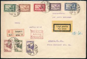 1927 Ajánlott légi levél 8 klf Repülő I. bélyeggel Budapestről Leipzigbe