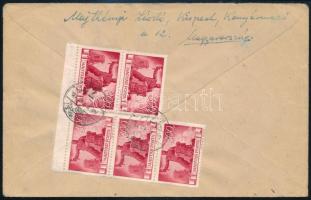 1946 (5. díjszabás) Ajánlott levél Csehszlovákiába Újjáépítés 300P fordított állású ötöstömbbel