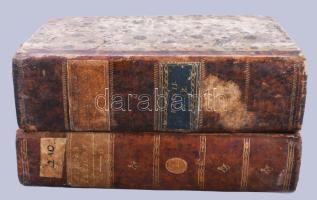 [Johann Hübner] Hübner János: Mostani és régi nemzeteket, országokat, tartományokat, városokat, emlékezetre méltó mezővárosokat, helységeket, folyókat, tavakat, tengereket, öblöket, fokokat.szigeteket, hegyeket, erdőket, barlangokat, pénzeket, mértékeket, 's t. e. f. esmértető Lexikon, mellyet szerzett Hübner János, jobbított, alkalmasztatott Sperl Xav. Ferencz, a' Magyar és Erdély országi geographiával tökélletesített; a' régi esmértetésével bővített; a' tartományoknak bécsi gyülés, és párisi békülés szerént elhatároztatásával tellesített Fejér György. Első darab, A-D, Második darab M-Z. Pest, 1816-1818., Trattner János Tamás, XXIV. 708 + (2)p.; I 1853p, 64p. Egyetlen kiadás. Korabeli aranyozott félbőr kötésben