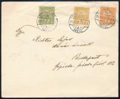 1909 Levél 3 színű Turul bérmentesítéssel, "RUTTKA-KASSA" vasúti mozgóposta bélyegzéssel