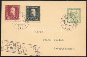1916 8h díjjegyes levelezőlap 3h és 6h díjkiegészítéssel, cenzúrázva