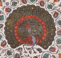 Pávás zománcozott réz tál, d: 31 cm