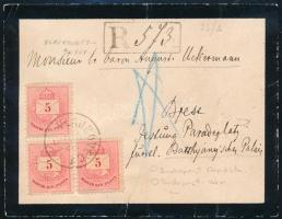 1887 Ajánlott levél 3 x 5kr bélyeggel "VLAJKOVECZ" - Budapest